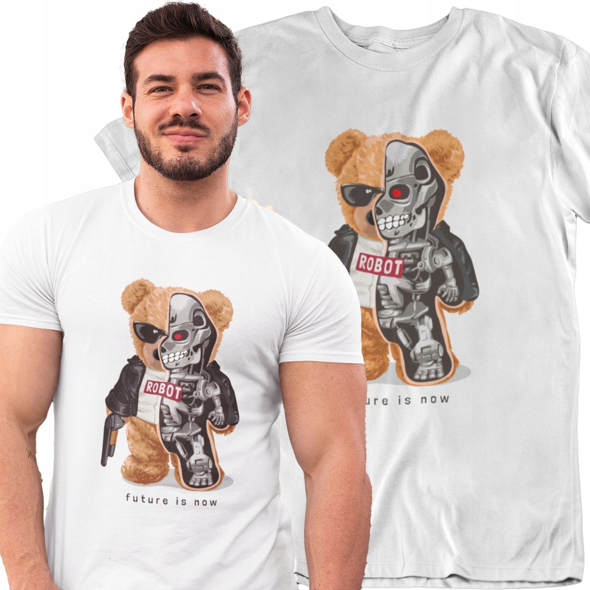 Koszulka z misiem FUTURE IS NOW prezent dla NIEGO nadruk Teddy bear
