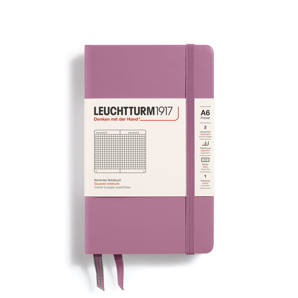 Notatnik Leuchtturm1917 Pocket A6, twarda oprawa, Kratka, Dusty Rose