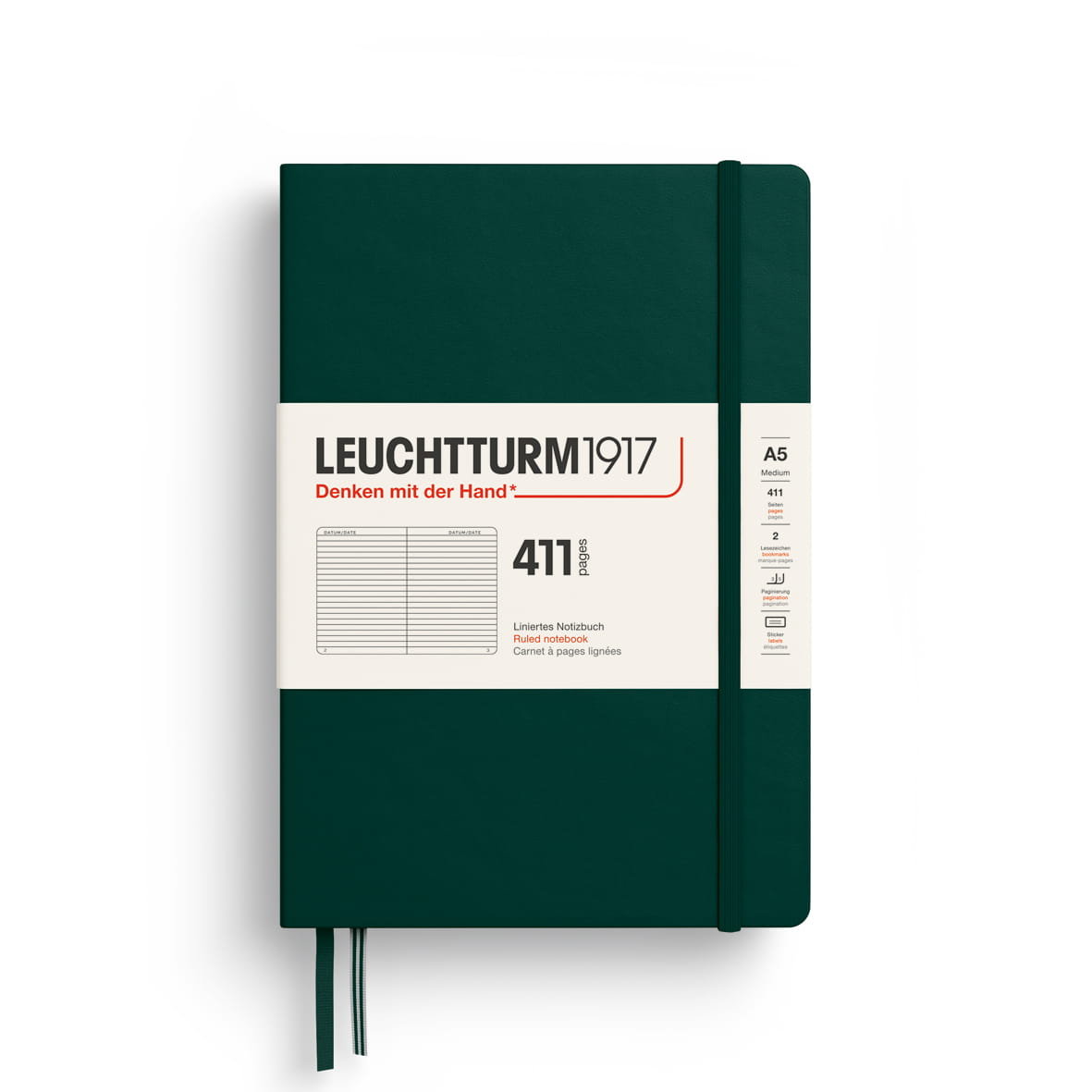 Notatnik Leuchtturm1917 A5, 411 stron, linie, Forest Green
