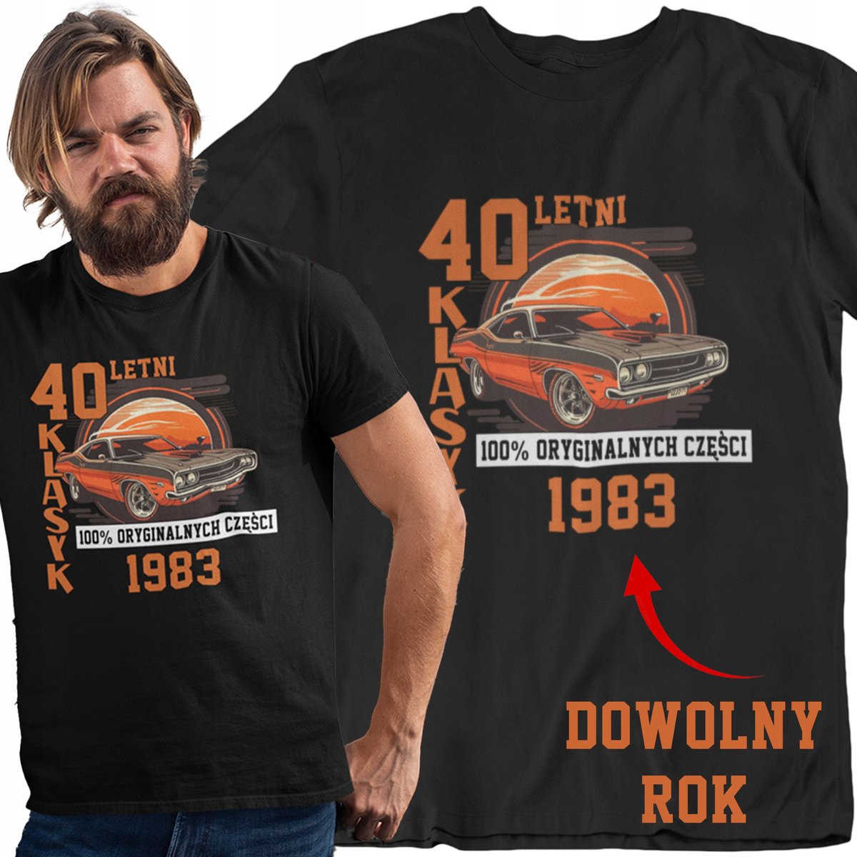 KOSZULKA urodzinowa MĘSKA SAMOCHÓD 30 40 50 60 70 LATEK prezent