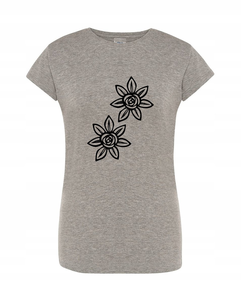 T-Shirt damski wakacyjny nadruk Kwiatki r.M