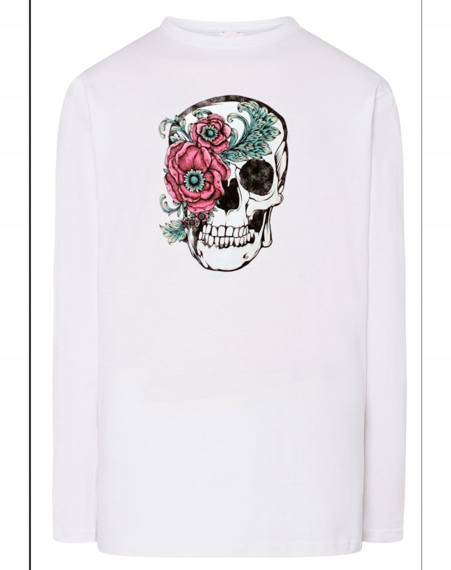 Longsleeve męski nadruk Czaszka z Kwiatami r.XL