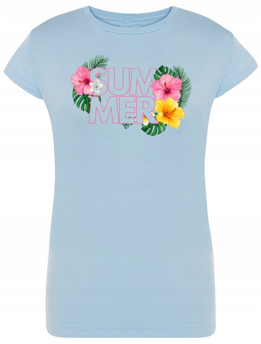 T-Shirt damski nadruk kwiaty SUMMER r.S