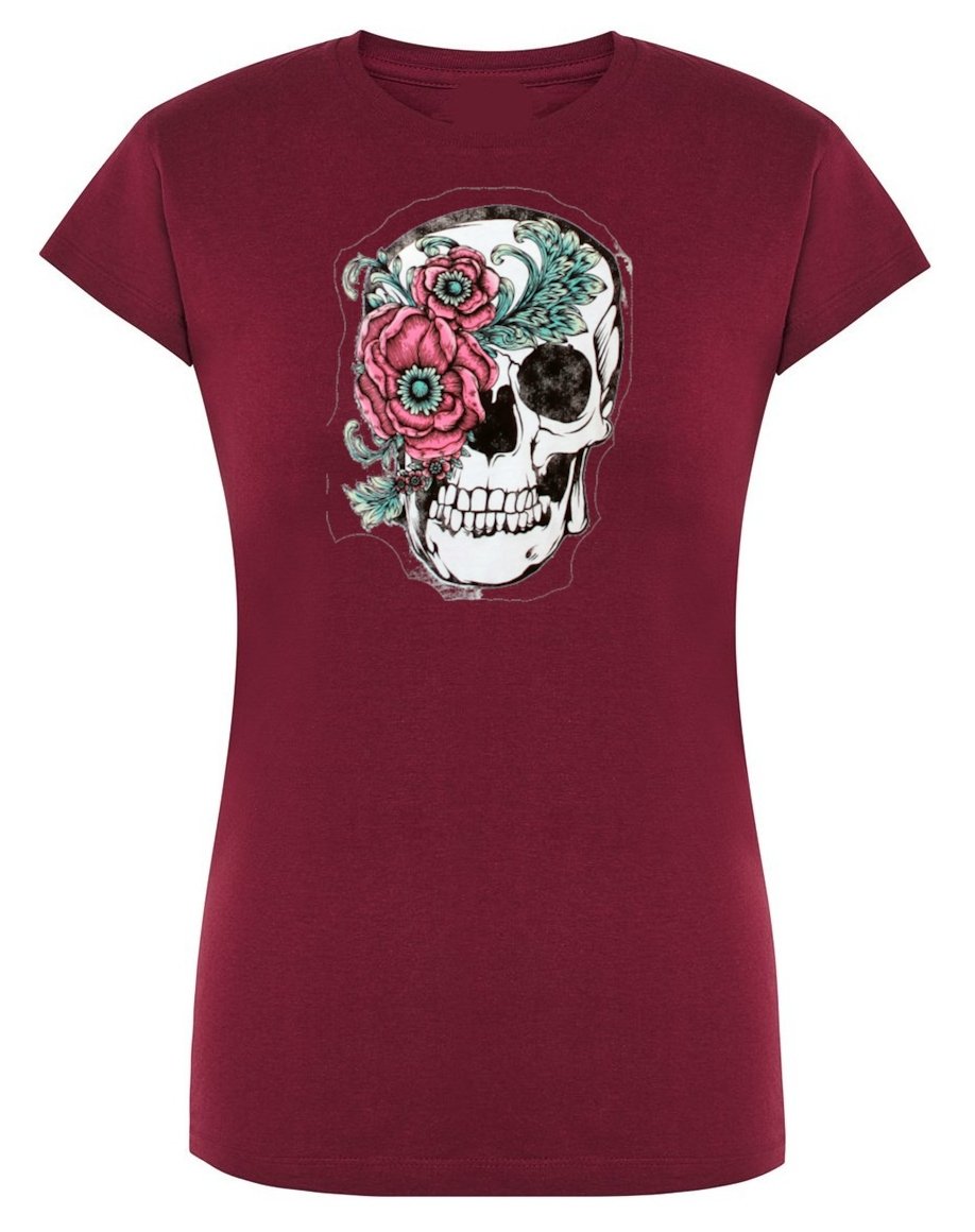 T-Shirt damski nadruk Czaszka z Kwiatami r.L