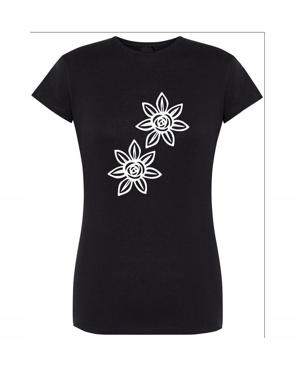 T-Shirt damski wakacyjny nadruk Kwiatki r.M