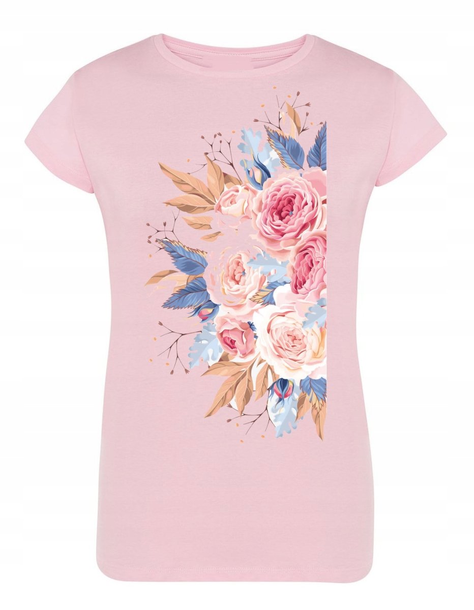 T-Shirt damski modny nadruk KWIATY BUKIET r. L