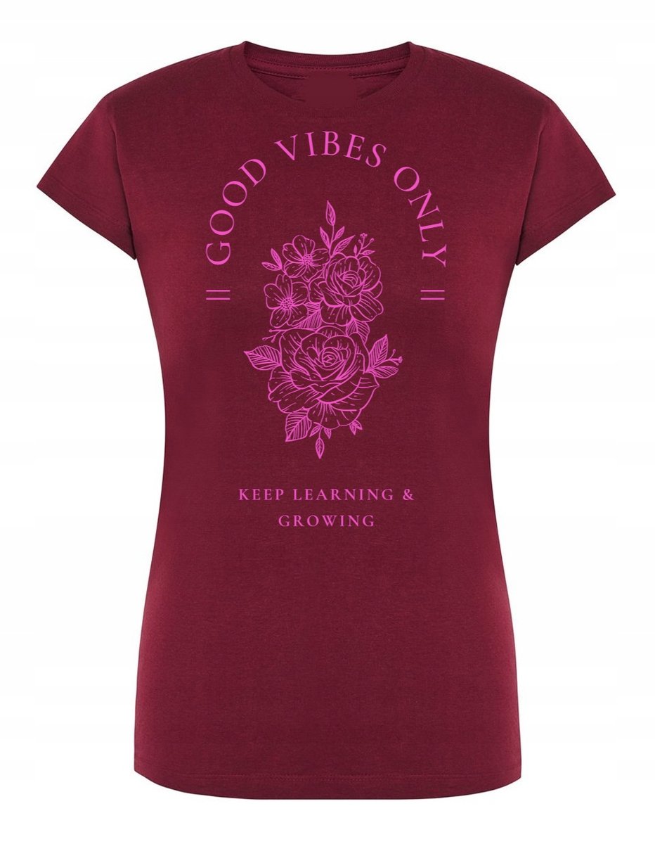 T-Shirt damski nadruk Good Vibes Only KWIATY r.S