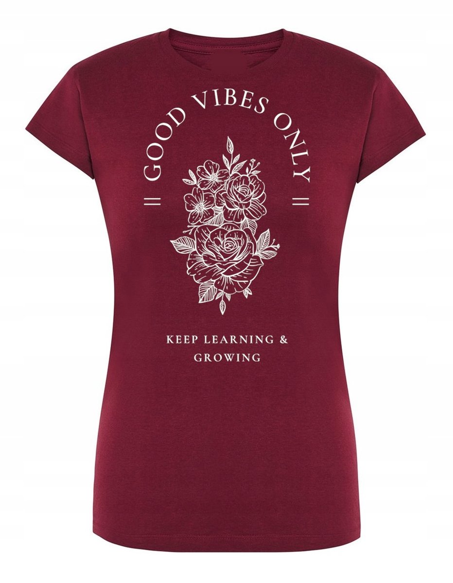 T-Shirt damski nadruk Good Vibes Only KWIATY r.M