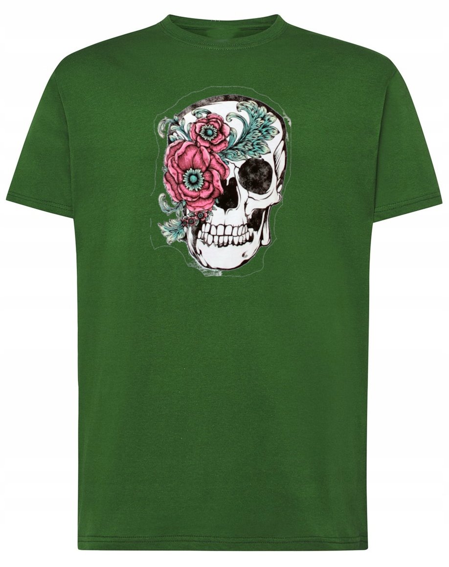 T-Shirt męski nadruk Czaszka z Kwiatami r.S