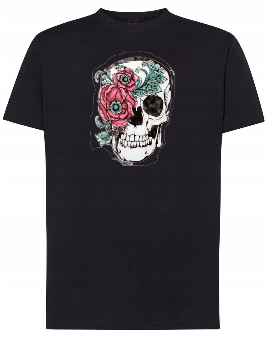 T-Shirt męski nadruk Czaszka z Kwiatami r.L