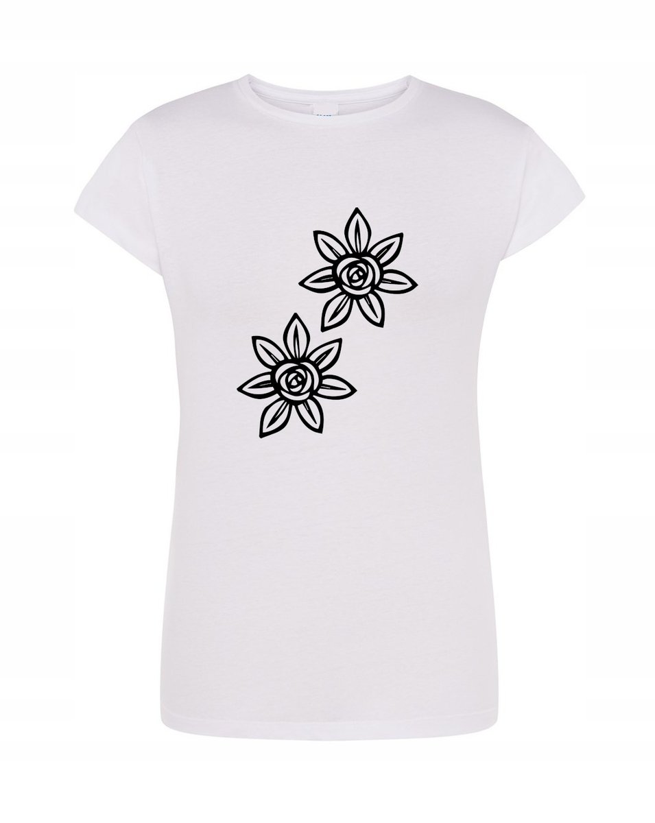 T-Shirt damski wakacyjny nadruk Kwiatki r.M
