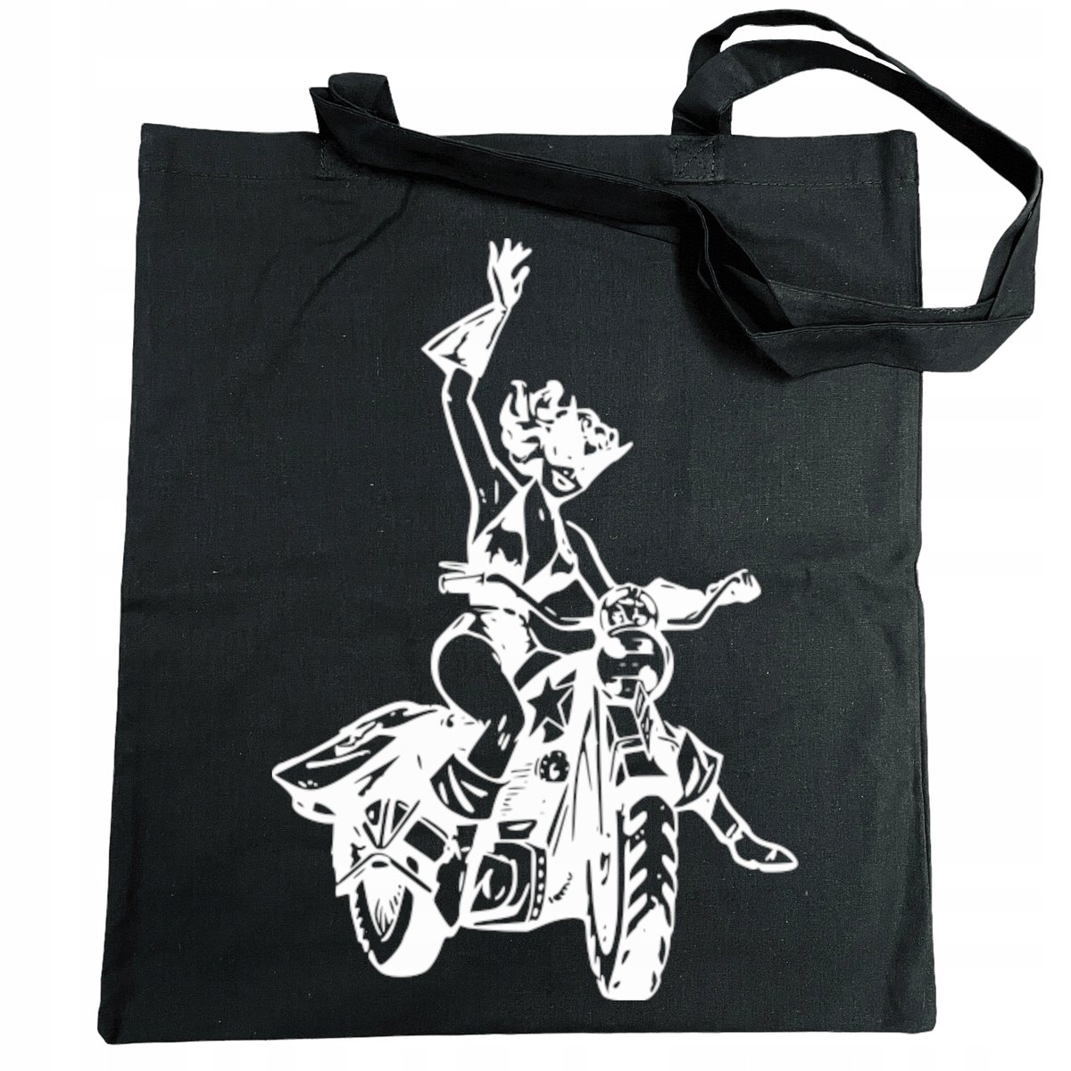 Torba zakupy nadruk fun art Kobieta motocykl Kot