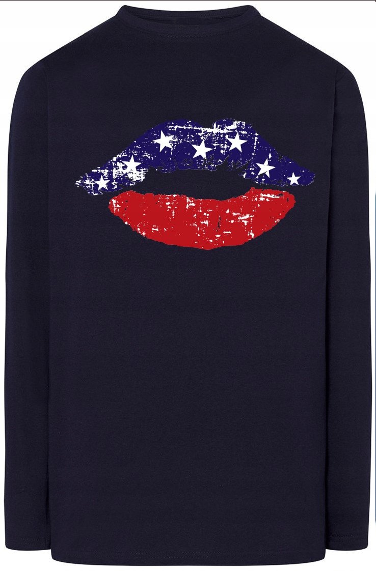 USA Flaga Usta Bluza Longsleeve Modna r.XL