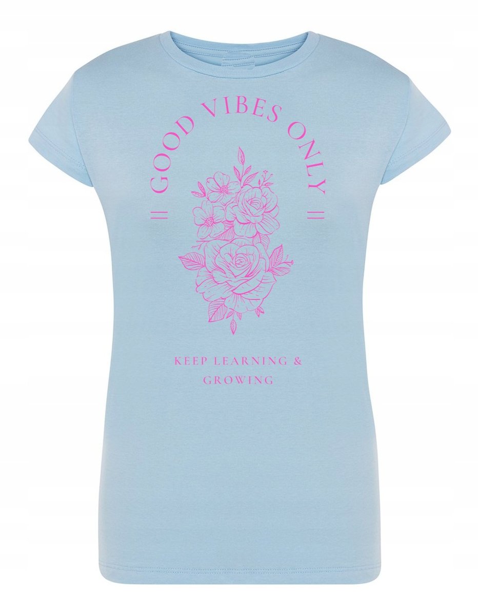 T-Shirt damski nadruk Good Vibes Only KWIATY r.S
