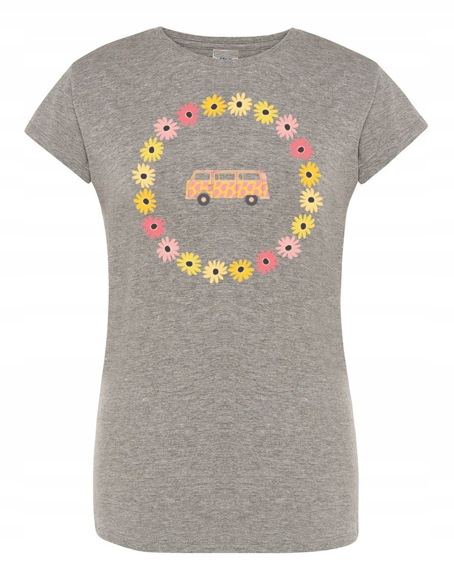 T-Shirt damski nadruk RETRO Van Bus Kwiatki r.XL