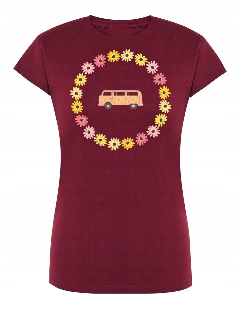 T-Shirt damski nadruk RETRO Van Bus Kwiatki r.XXL