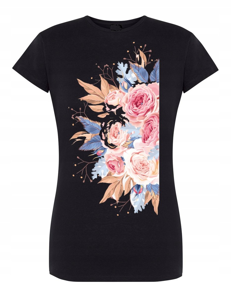 T-Shirt damski modny nadruk KWIATY BUKIET r. L
