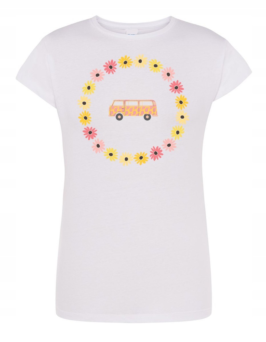 T-Shirt damski nadruk RETRO Van Bus Kwiatki r.XL