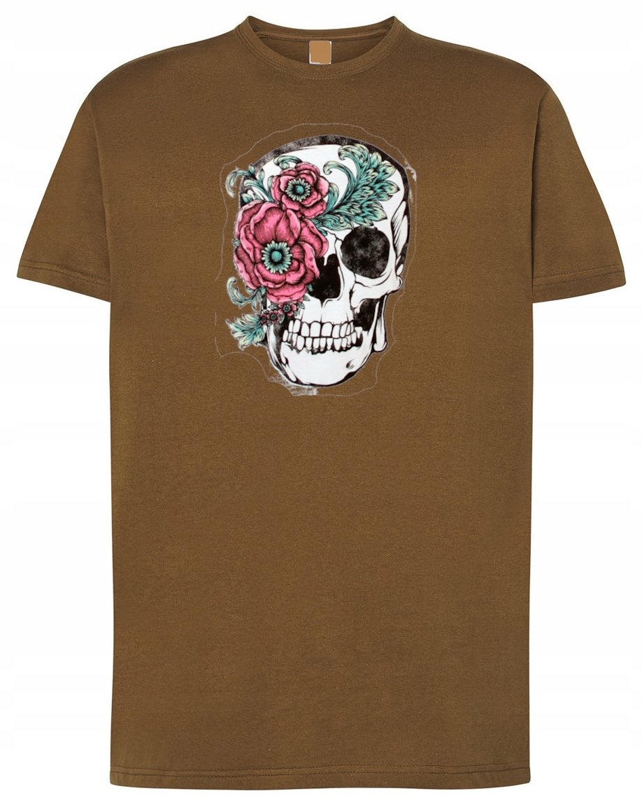 T-Shirt męski nadruk Czaszka z Kwiatami r.XL