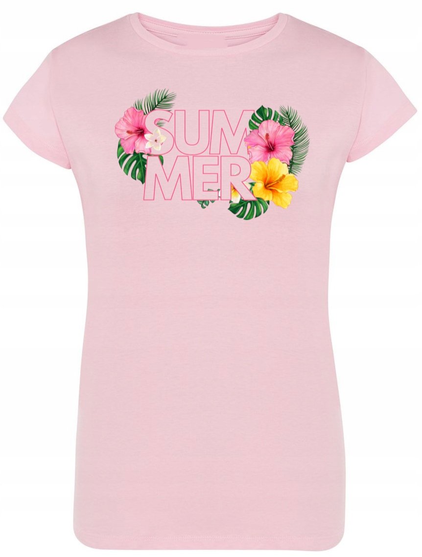 T-Shirt damski nadruk kwiaty SUMMER r.XXL
