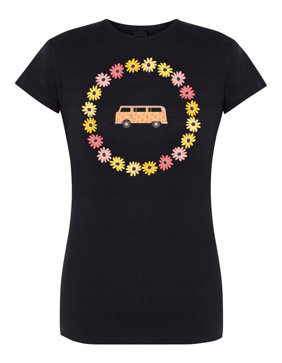 T-Shirt damski nadruk RETRO Van Bus Kwiatki r.M