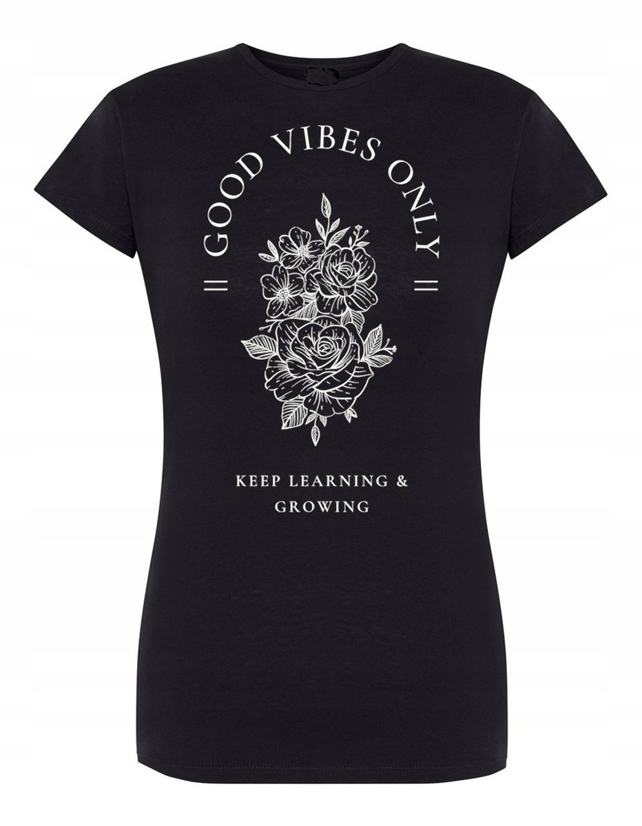 T-Shirt damski nadruk Good Vibes Only KWIATY r.S