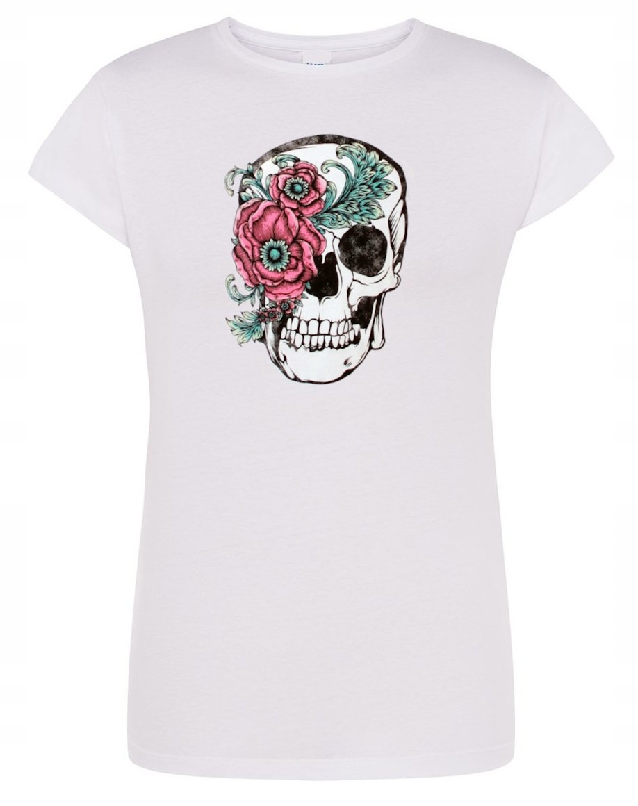 T-Shirt damski nadruk Czaszka z Kwiatami r.XL