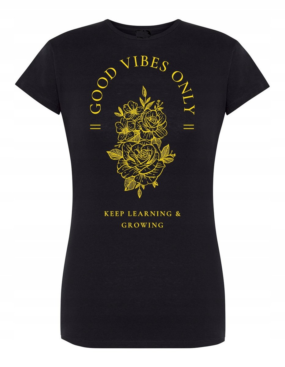 T-Shirt damski nadruk Good Vibes Only KWIATY r.S