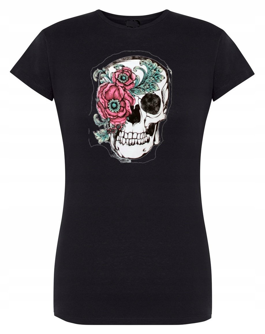 T-Shirt damski nadruk Czaszka z Kwiatami r.M