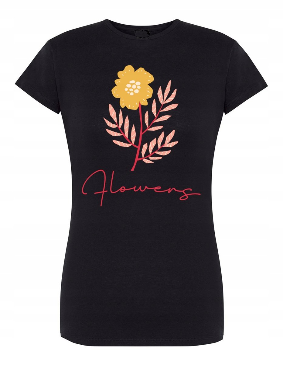 T-Shirt damski modny nadruk Flowers Kwiaty r.M
