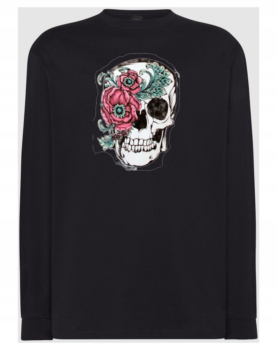 Longsleeve męski nadruk Czaszka z Kwiatami r.4XL