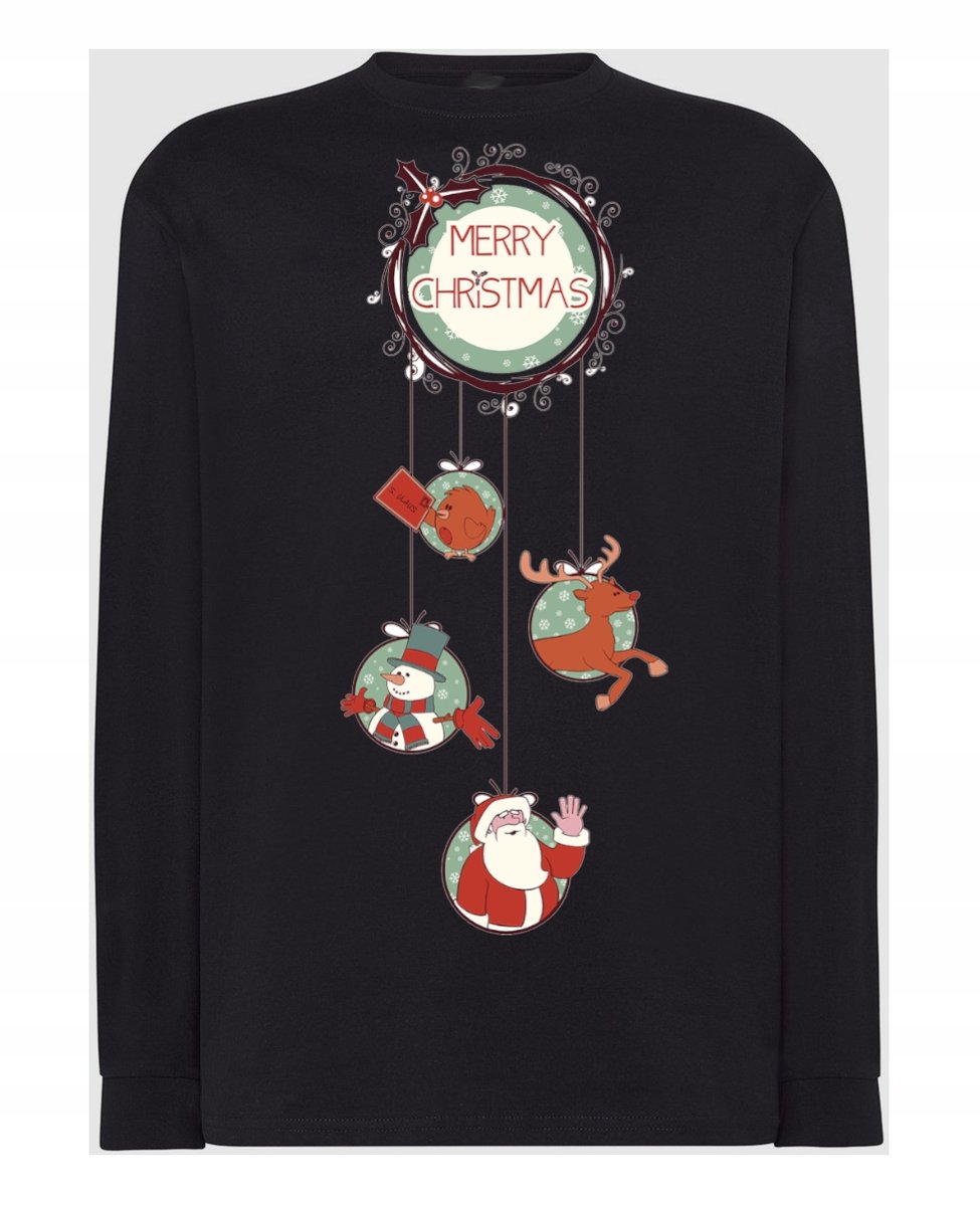 Longsleeve nadruk Wesołych Świąt Mikołaj Rozm.M
