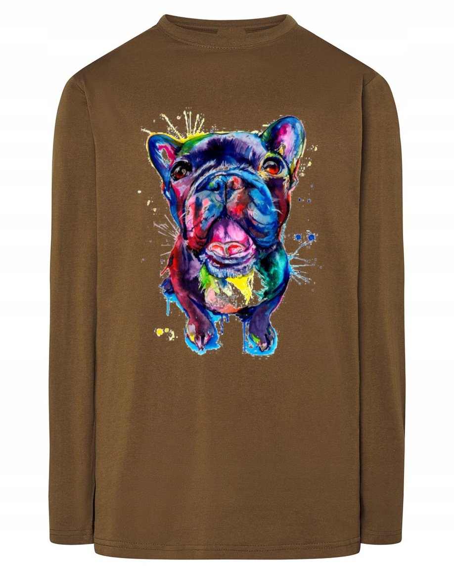 Longsleeve kolorowy nadruk pies Bulldog r.4XL