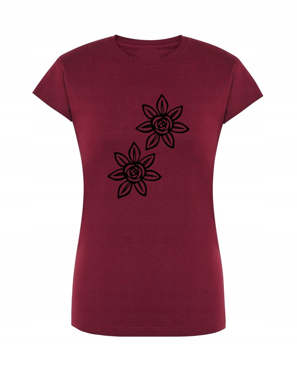 T-Shirt damski wakacyjny nadruk Kwiatki r.L
