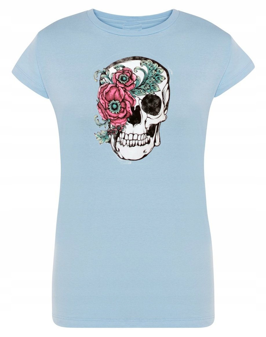 T-Shirt damski nadruk Czaszka z Kwiatami r.S