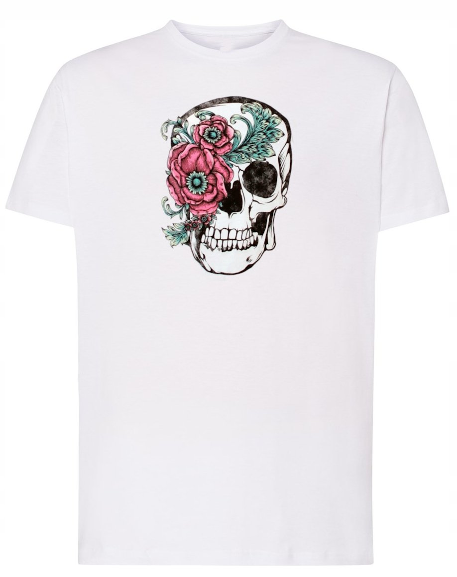 T-Shirt męski nadruk Czaszka z Kwiatami r.L