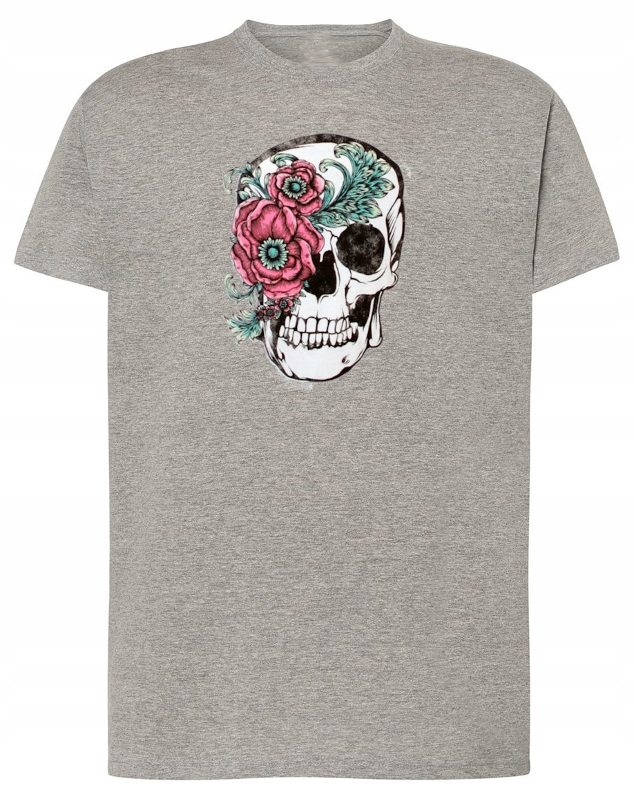 T-Shirt męski nadruk Czaszka z Kwiatami r.XL