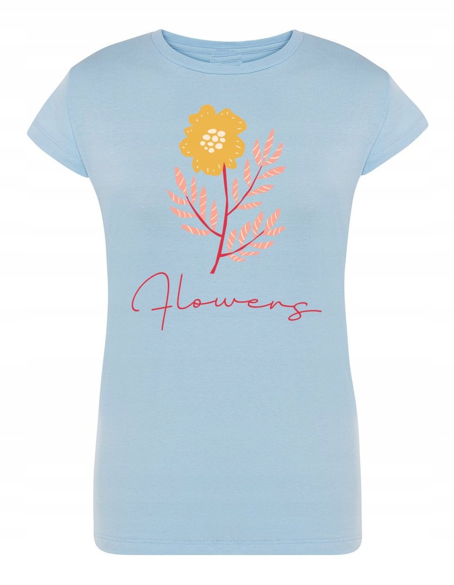 T-Shirt damski modny nadruk Flowers Kwiaty r.S