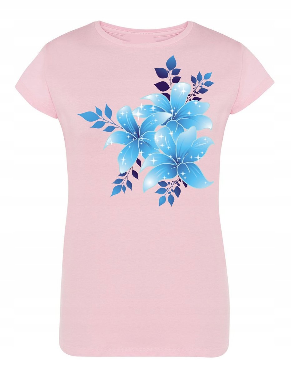 T-Shirt nadruk niebieski KWIATY KWIATKI rozm.L