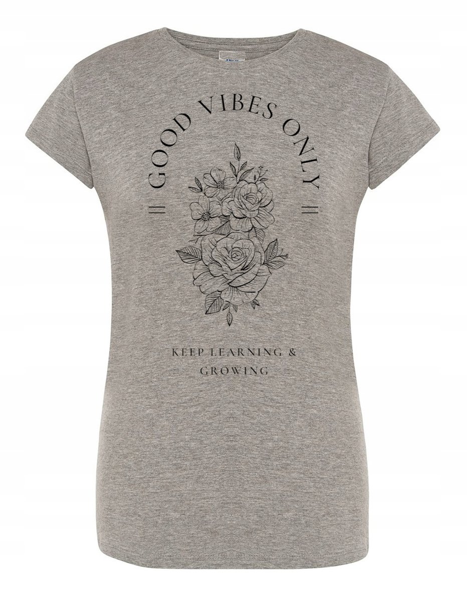 T-Shirt damski nadruk Good Vibes Only KWIATY r.S
