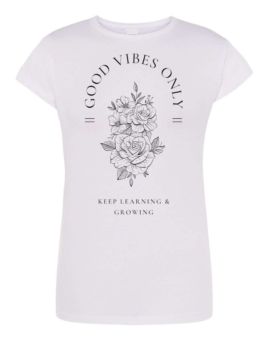 T-Shirt damski nadruk Good Vibes Only KWIATY r.S
