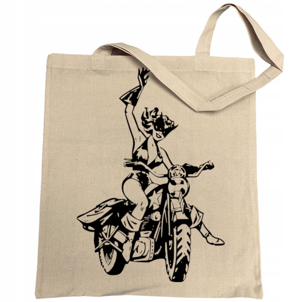 Torba zakupy nadruk fun art Kobieta motocykl Kot