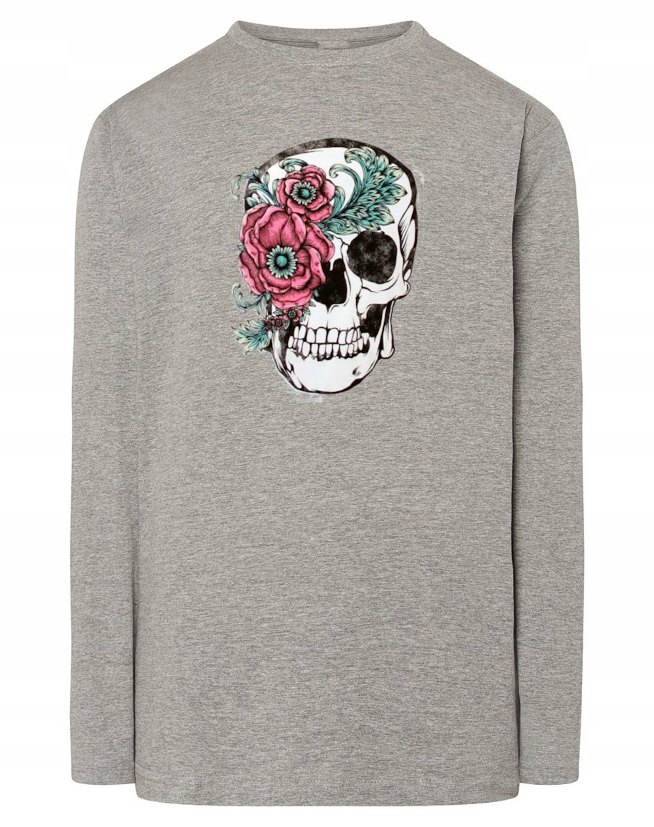 Longsleeve męski nadruk Czaszka z Kwiatami r.XS