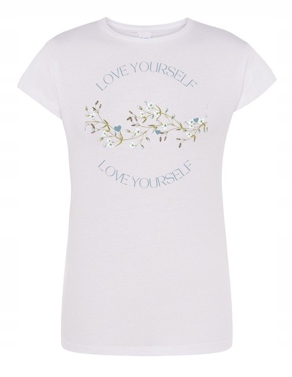 T-Shirt damski nadruk kwiatki Kochaj Siebie r.S