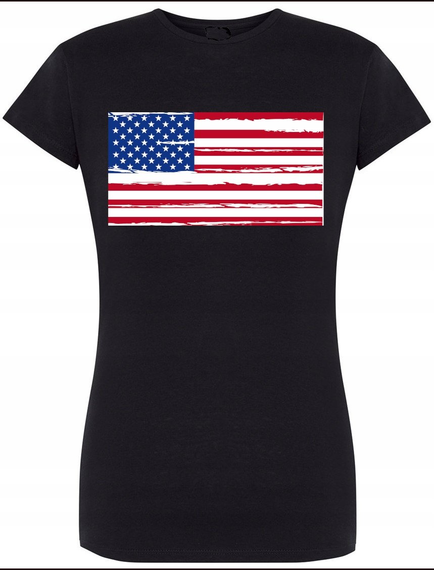 USA Flaga T-shirt Damski Modny Nadruk Rozm.M
