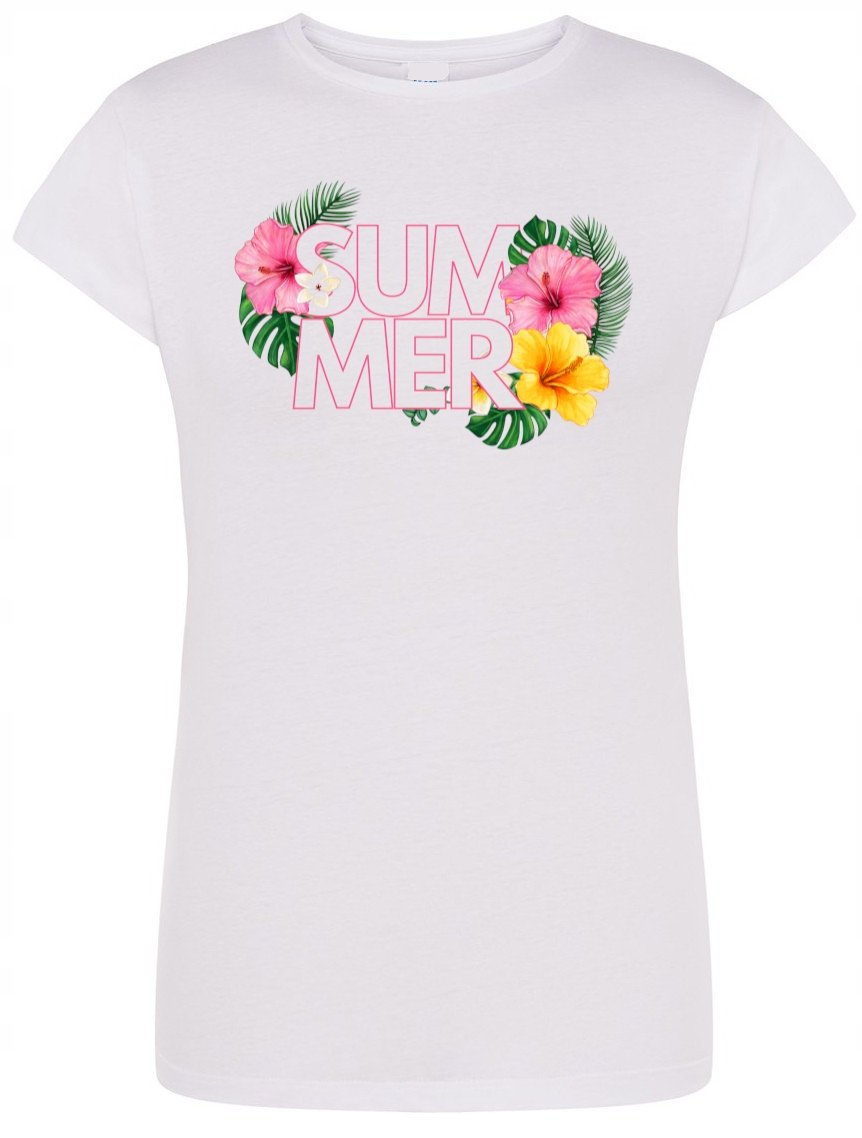 T-Shirt damski nadruk kwiaty SUMMER r.S