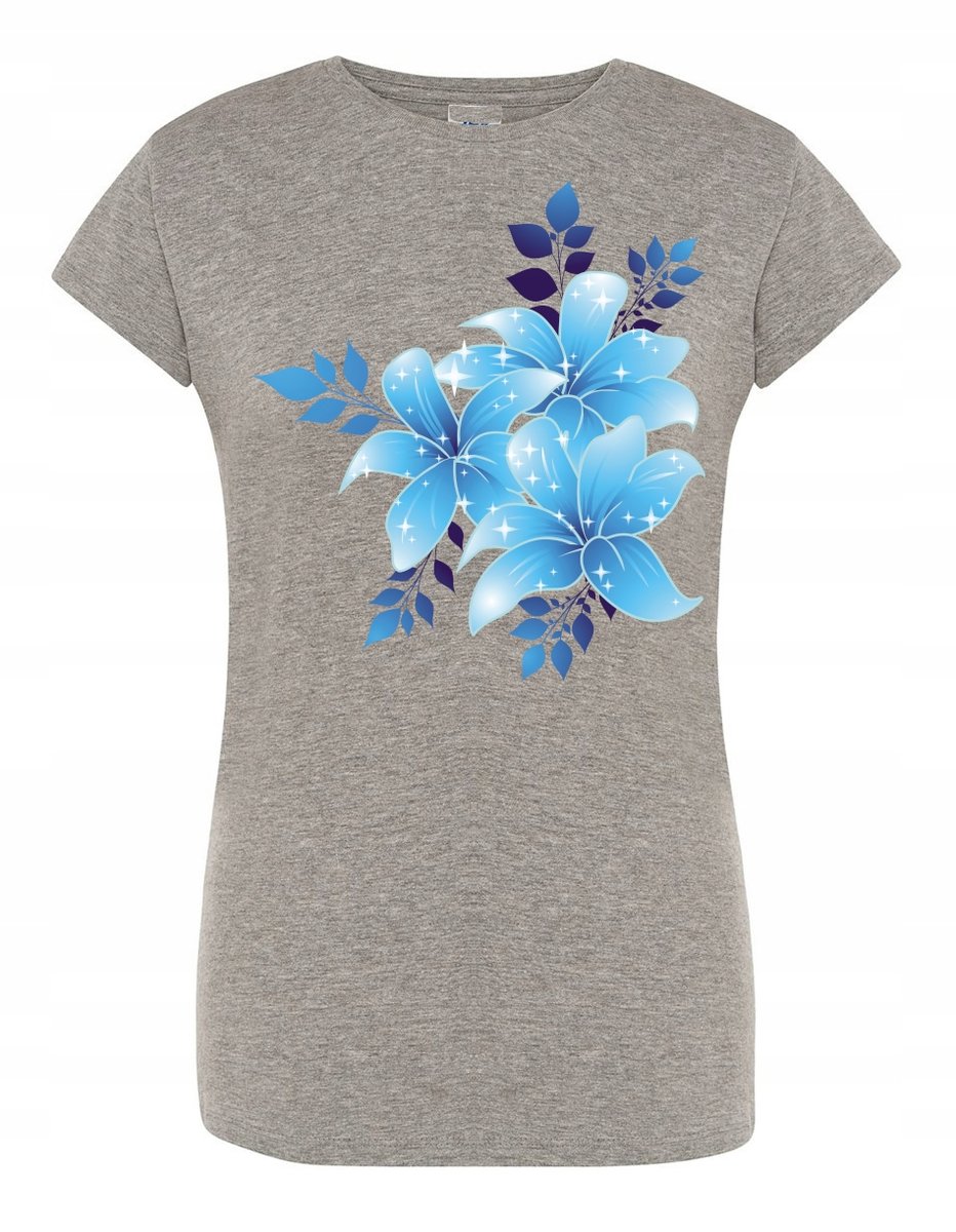 T-Shirt nadruk niebieski KWIATY KWIATKI rozm.XXL