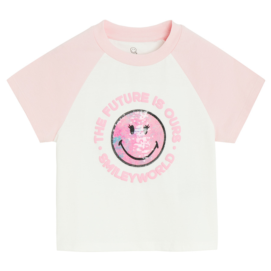 Cool Club, T-shirt dziewczęcy, crop top, biały, SmileyWorld