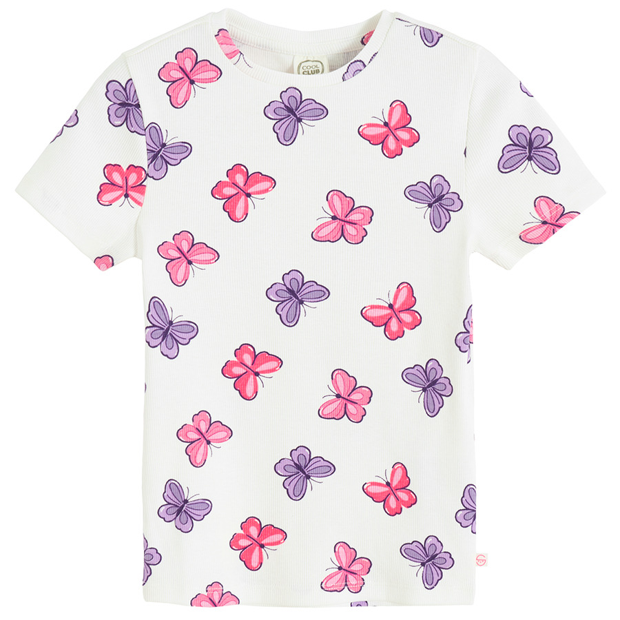 Cool Club, T-shirt dziewczęcy, prążkowany, biały