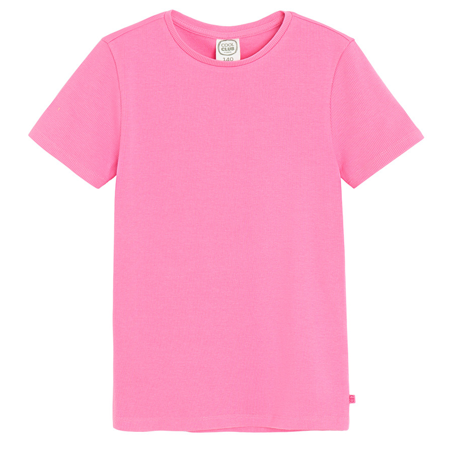 Cool Club, T-shirt dziewczęcy, prążkowany, różowy